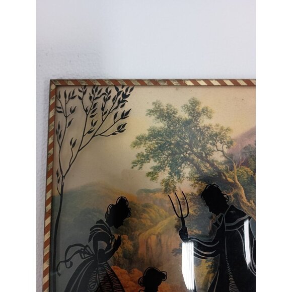 Vintage Victorian Silhouette Convex Bubble Glass Wall Art Framed Reverse Painted - Picture 3 of 7